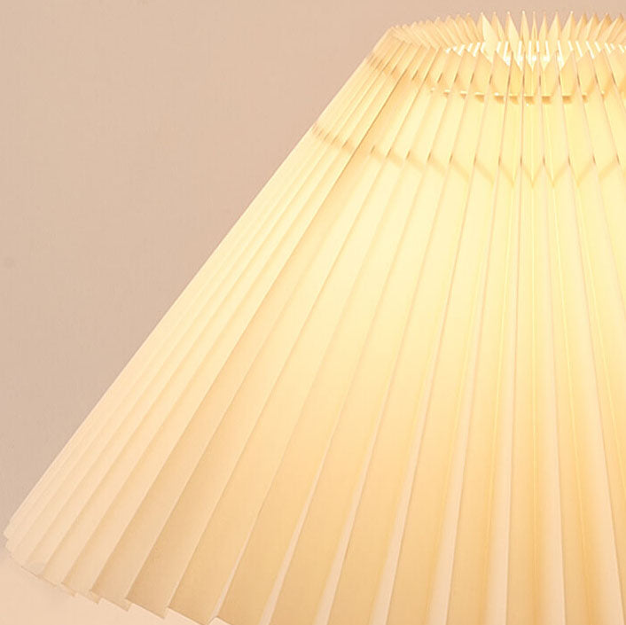 Wooden Table Lamp LED Modern Vintage Style with Pleated Fabric Shade in Solid Rubberwood