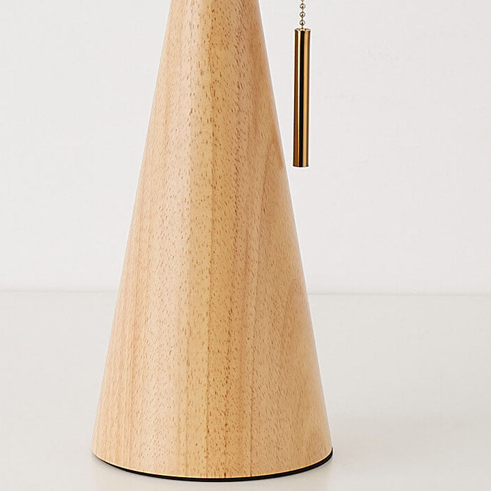 Wooden Table Lamp LED Modern Vintage Style with Pleated Fabric Shade in Solid Rubberwood