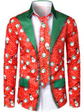 Christmas Snowman and Santa Print Shirt Red Long Sleeve Button Front for Men