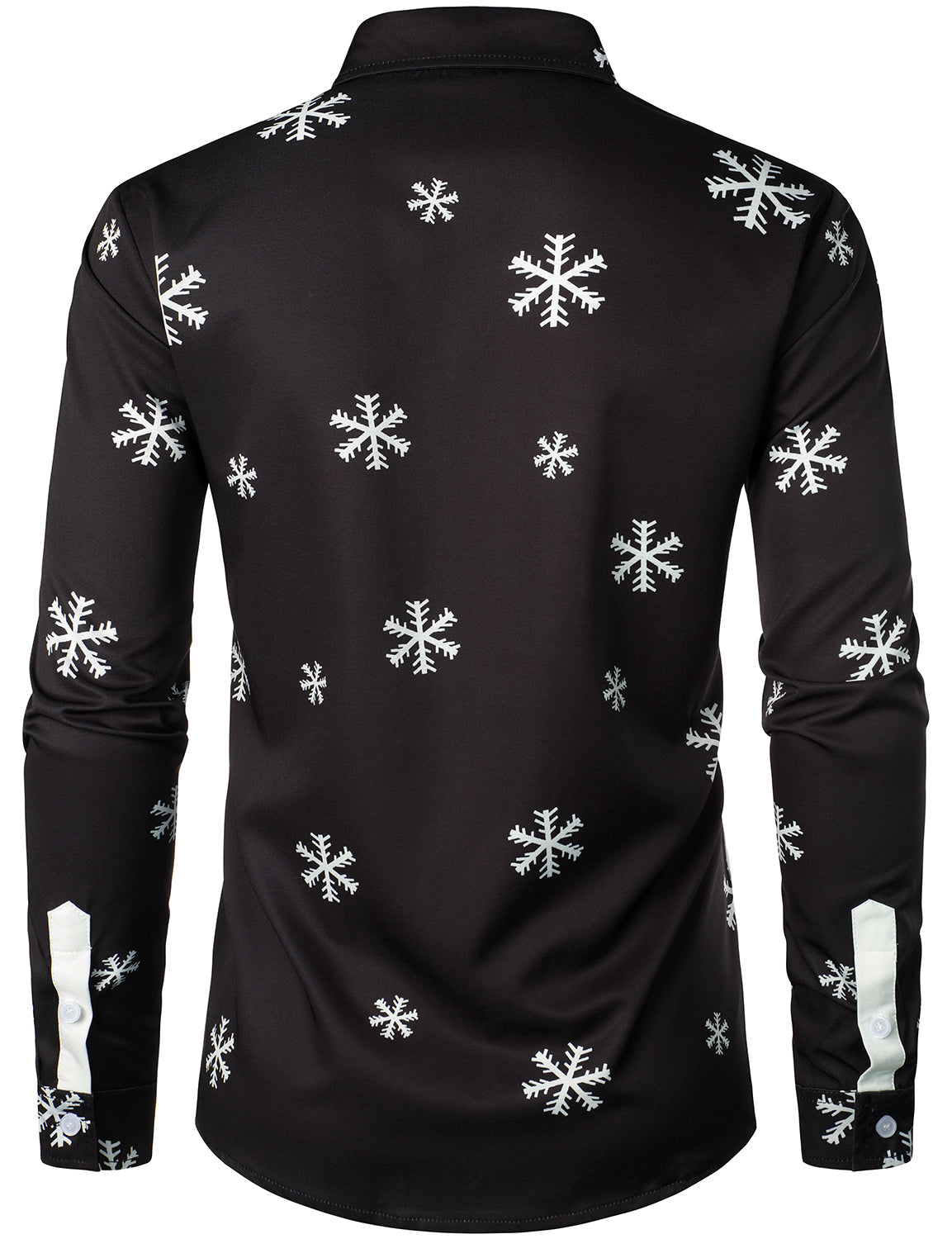 Mens Christmas Shirt Black Novelty Santa Print Long Sleeve Button Front Top