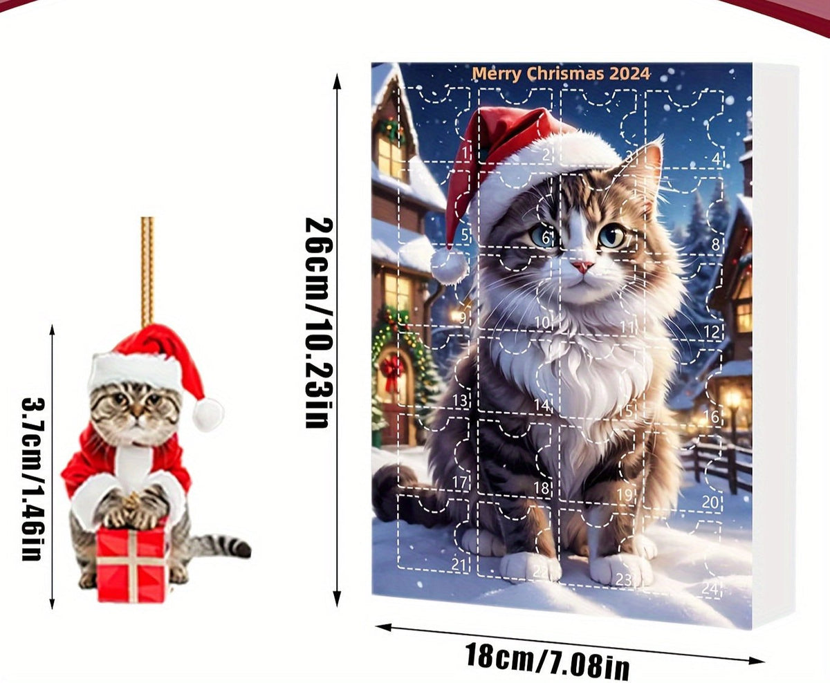 Advent Calendar Cat Pendants with 24 Acrylic Charms to Hang
