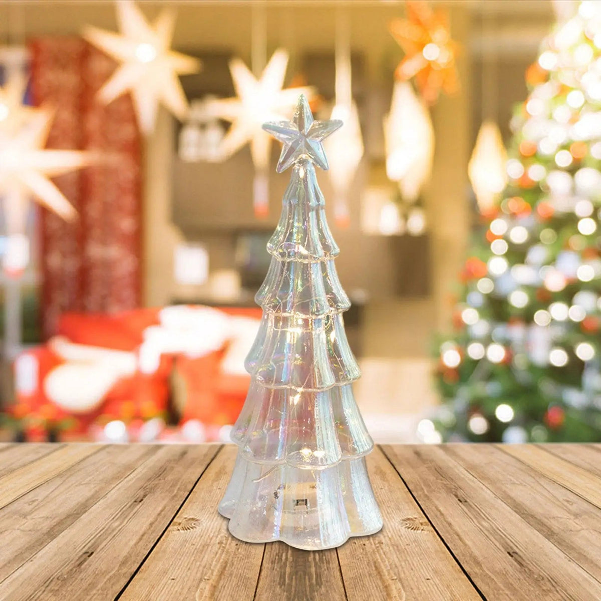 Christmas Lights Glass Look LED Tree Tabletop Bauble in Three Styles