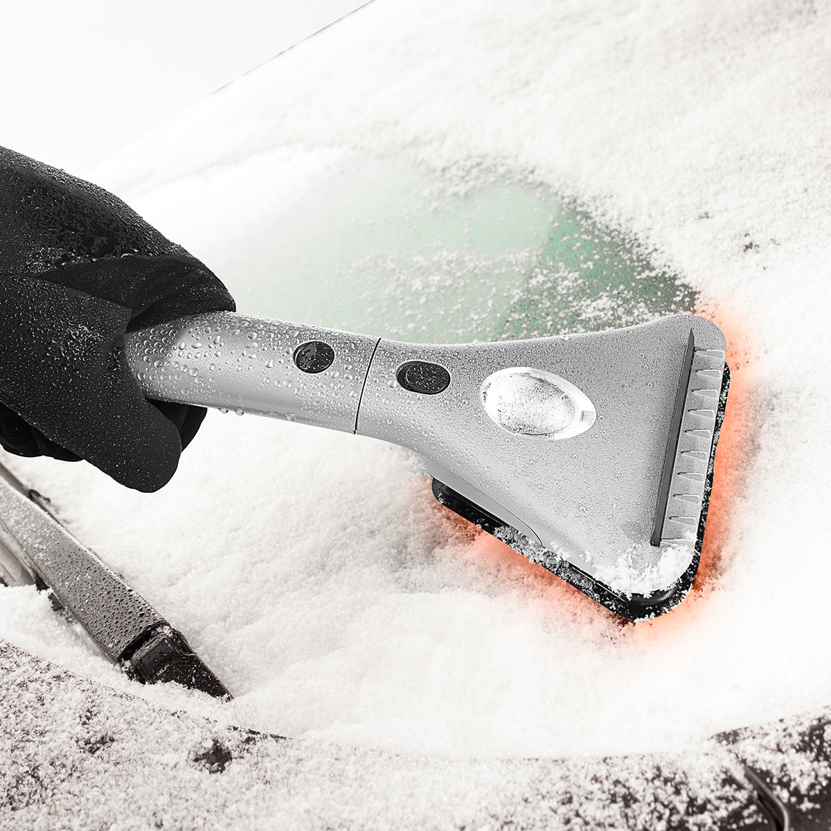 Heated Ice Scraper for Car with Extendable Handle and LED Work Light for Winter