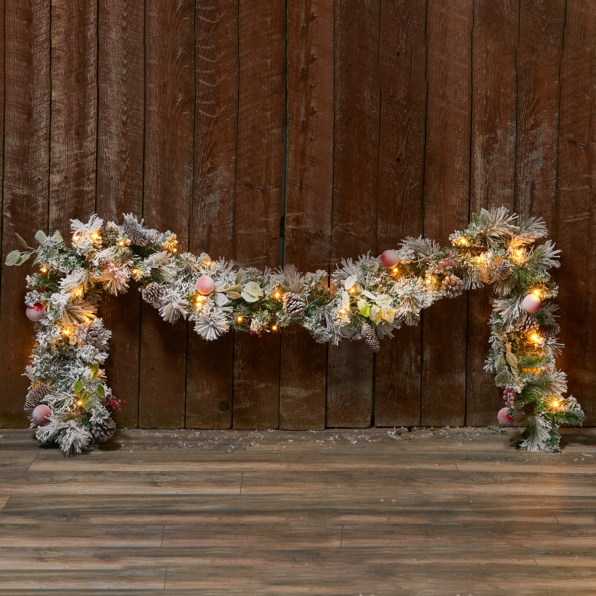 Pre Lit Garland White Flocked 9 Foot Cordless with Timer and 40 LEDs