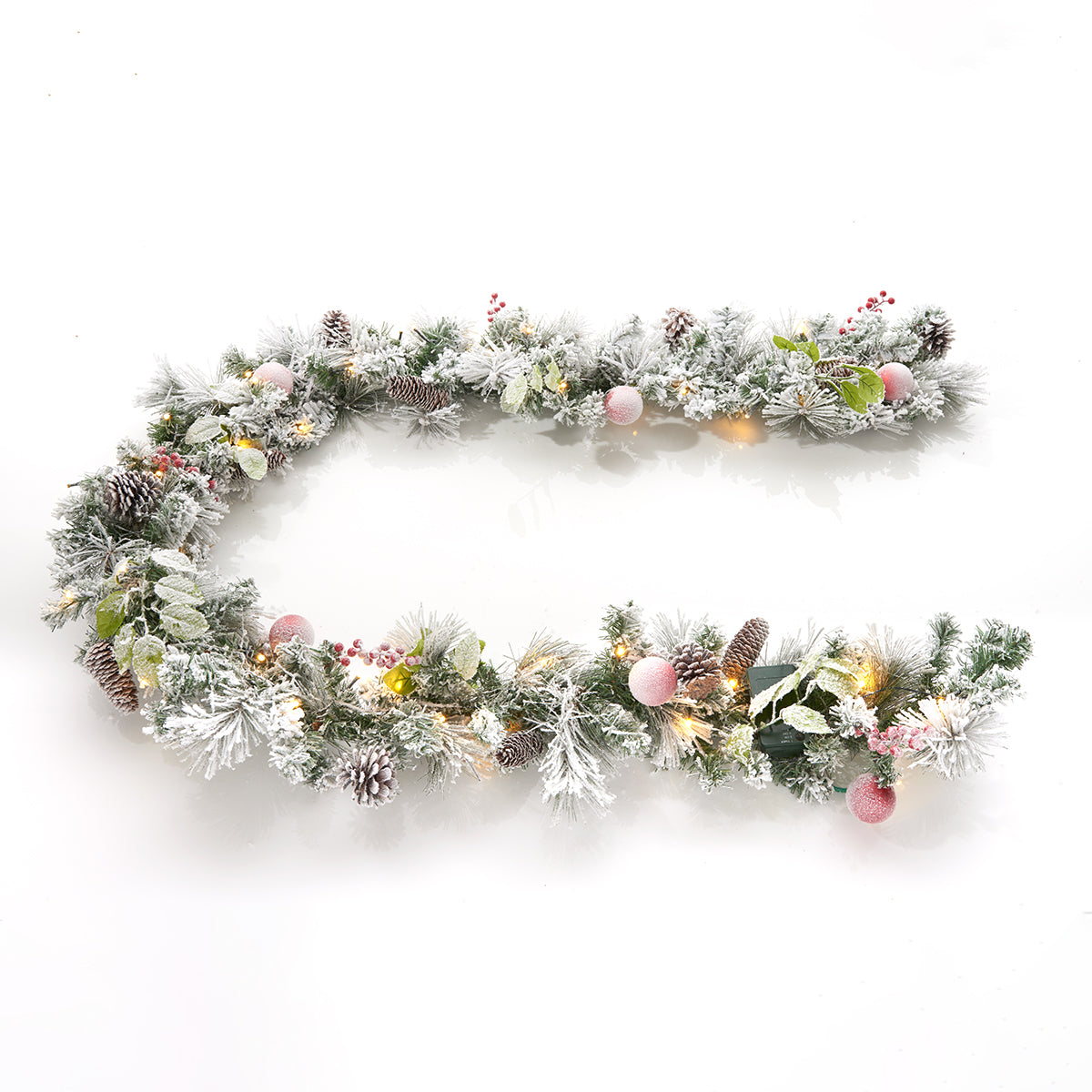 Pre Lit Garland White Flocked 9 Foot Cordless with Timer and 40 LEDs