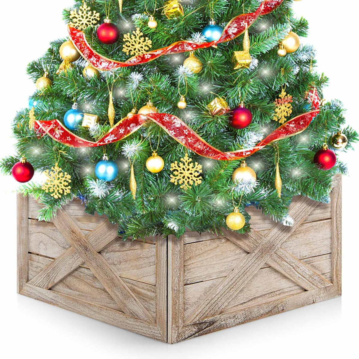 Christmas Tree Skirt Alternative Wooden Collar 72 cm in Whitewashed Wood