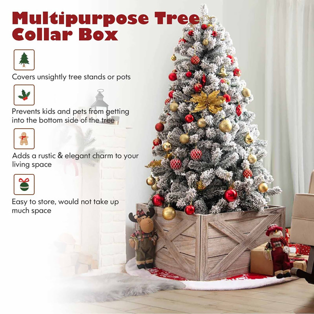Christmas Tree Skirt Alternative Wooden Collar 72 cm in Whitewashed Wood