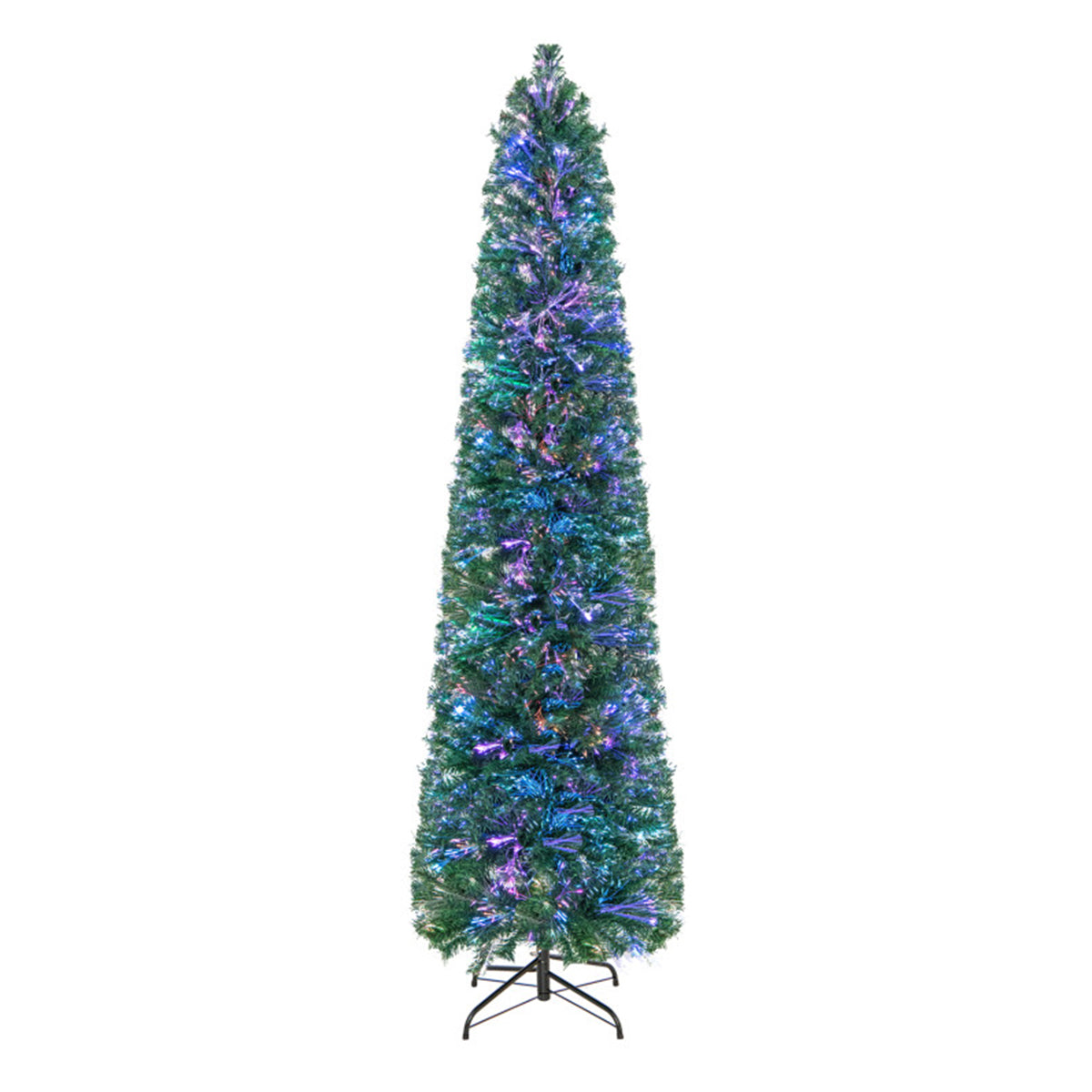 Artificial Christmas Tree Pencil 7 Foot Pre Lit with Fibre Optic Colour