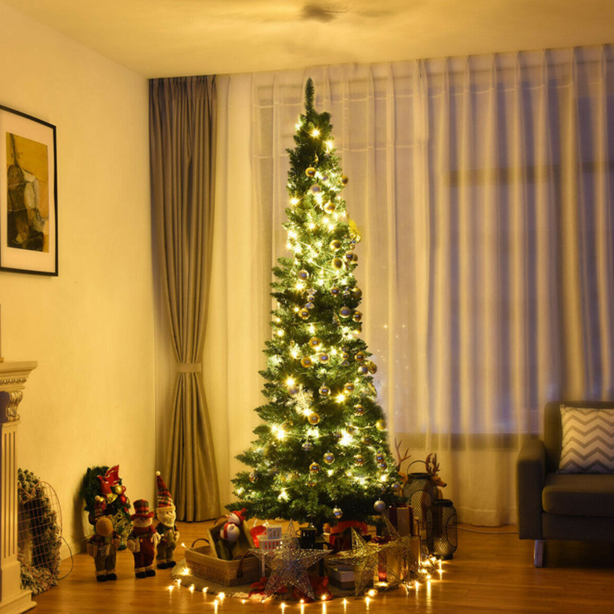 Artificial Christmas Tree Pencil Slim 7 Foot for Corners and Narrow Rooms