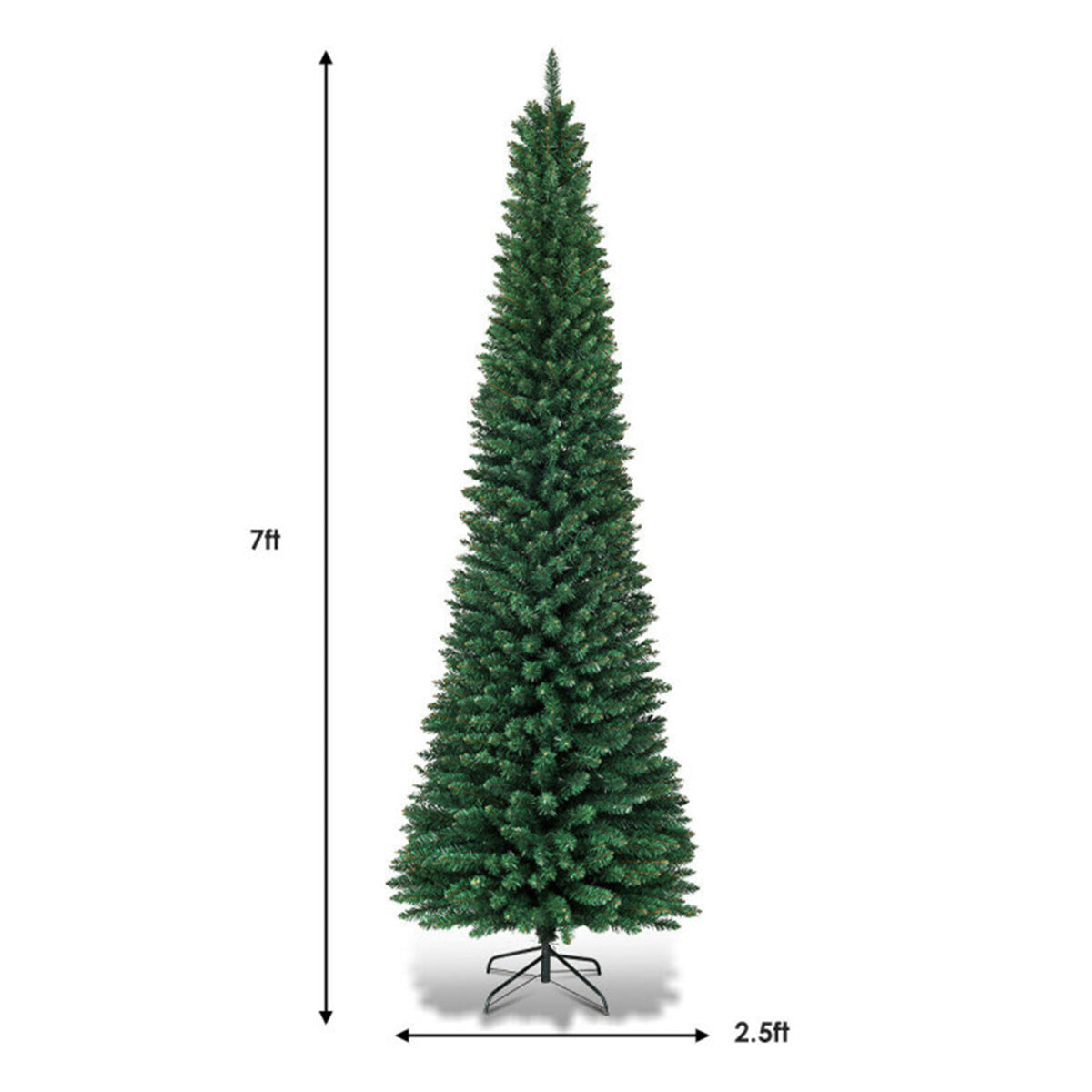 Artificial Christmas Tree Pencil Slim 7 Foot for Corners and Narrow Rooms