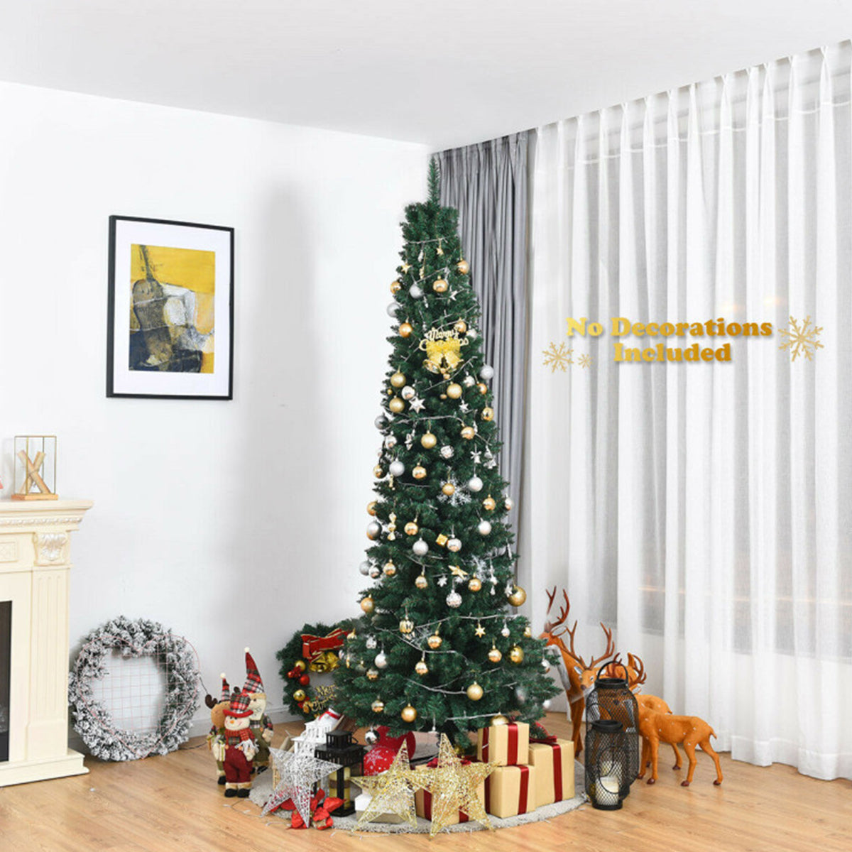 Artificial Christmas Tree Pencil Slim 7 Foot for Corners and Narrow Rooms