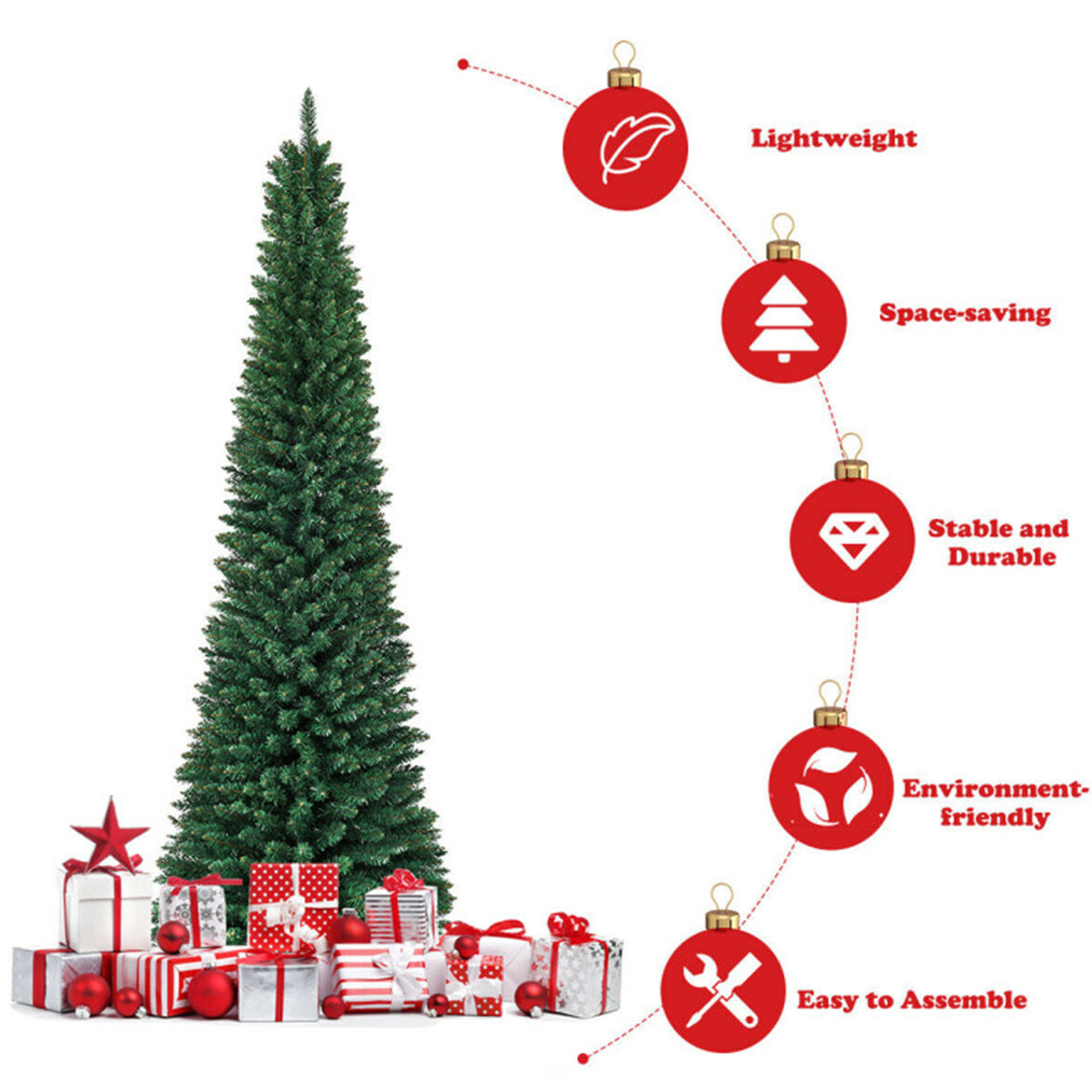 Artificial Christmas Tree Pencil Slim 7 Foot for Corners and Narrow Rooms