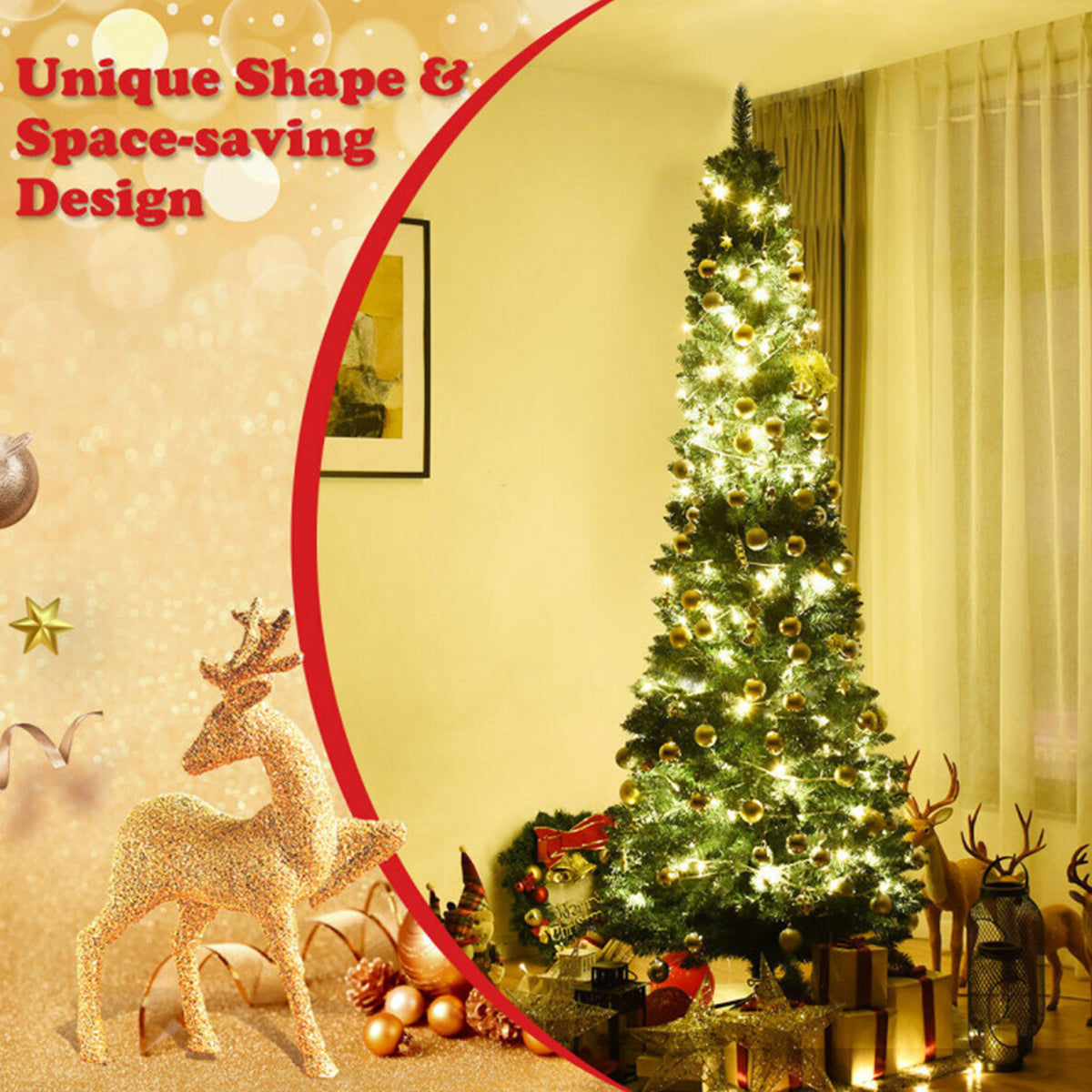 Artificial Christmas Tree Pencil Slim 7 Foot for Corners and Narrow Rooms