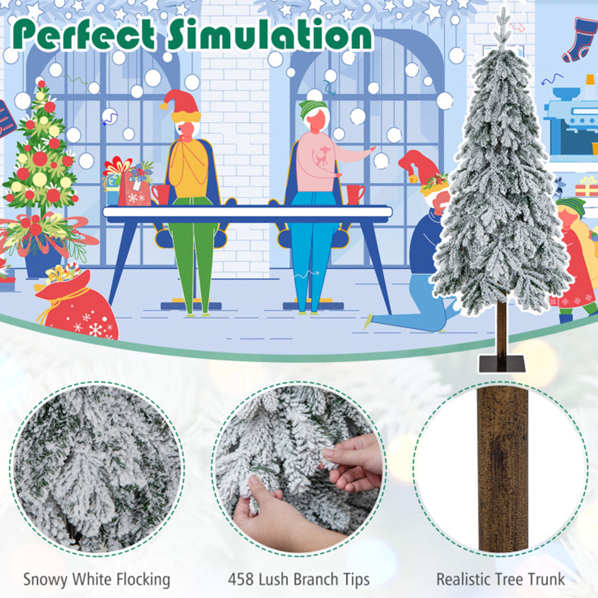 Artificial Christmas Tree Flocked 6 Foot Pre Lit with 220 LEDs in 11 Modes