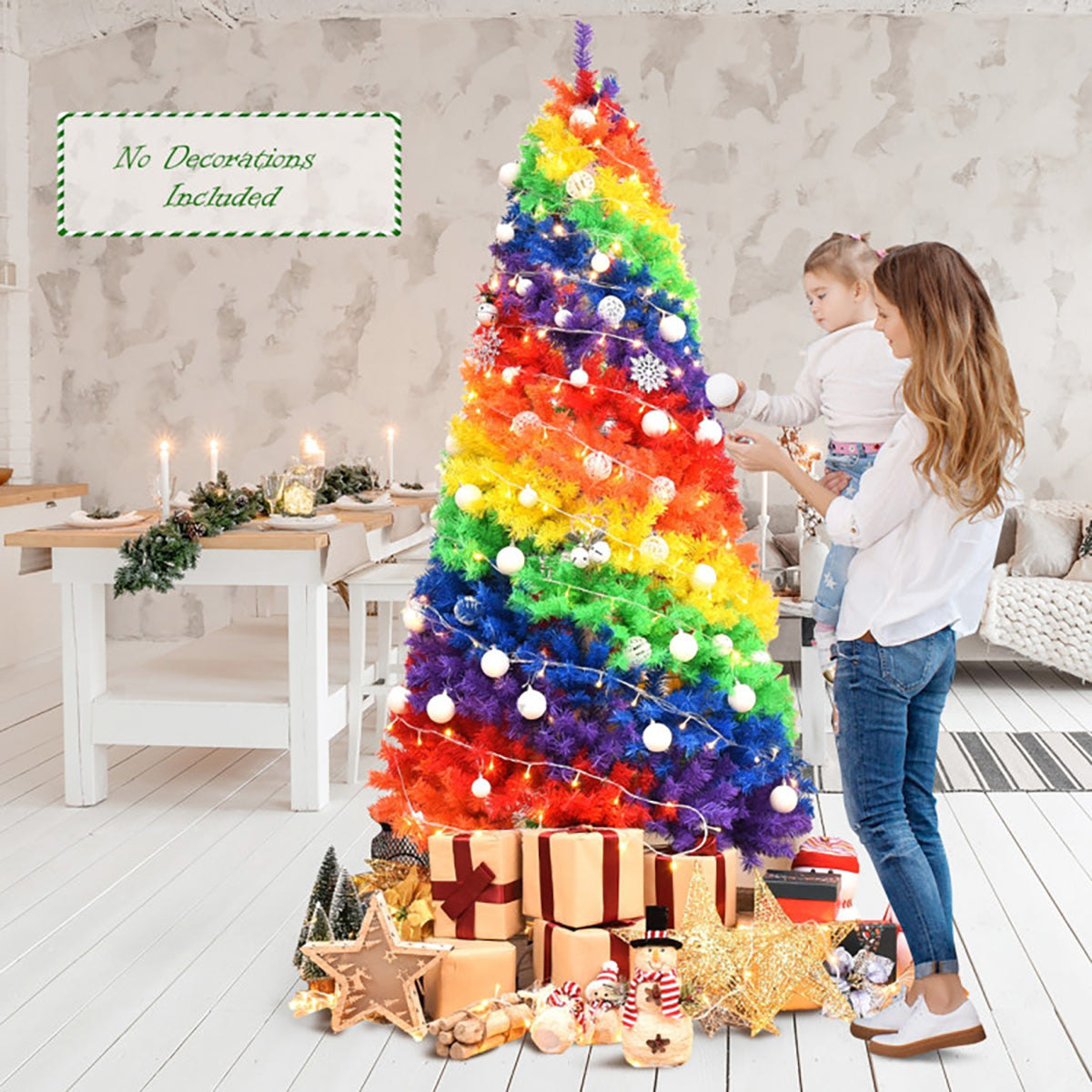 Artificial Christmas Tree Rainbow 7 Foot Unlit with 1213 Branch Tips