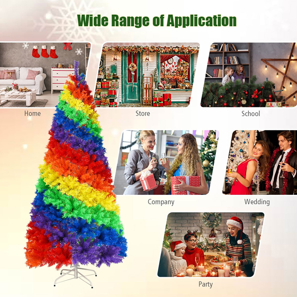 Artificial Christmas Tree Rainbow 7 Foot Unlit with 1213 Branch Tips