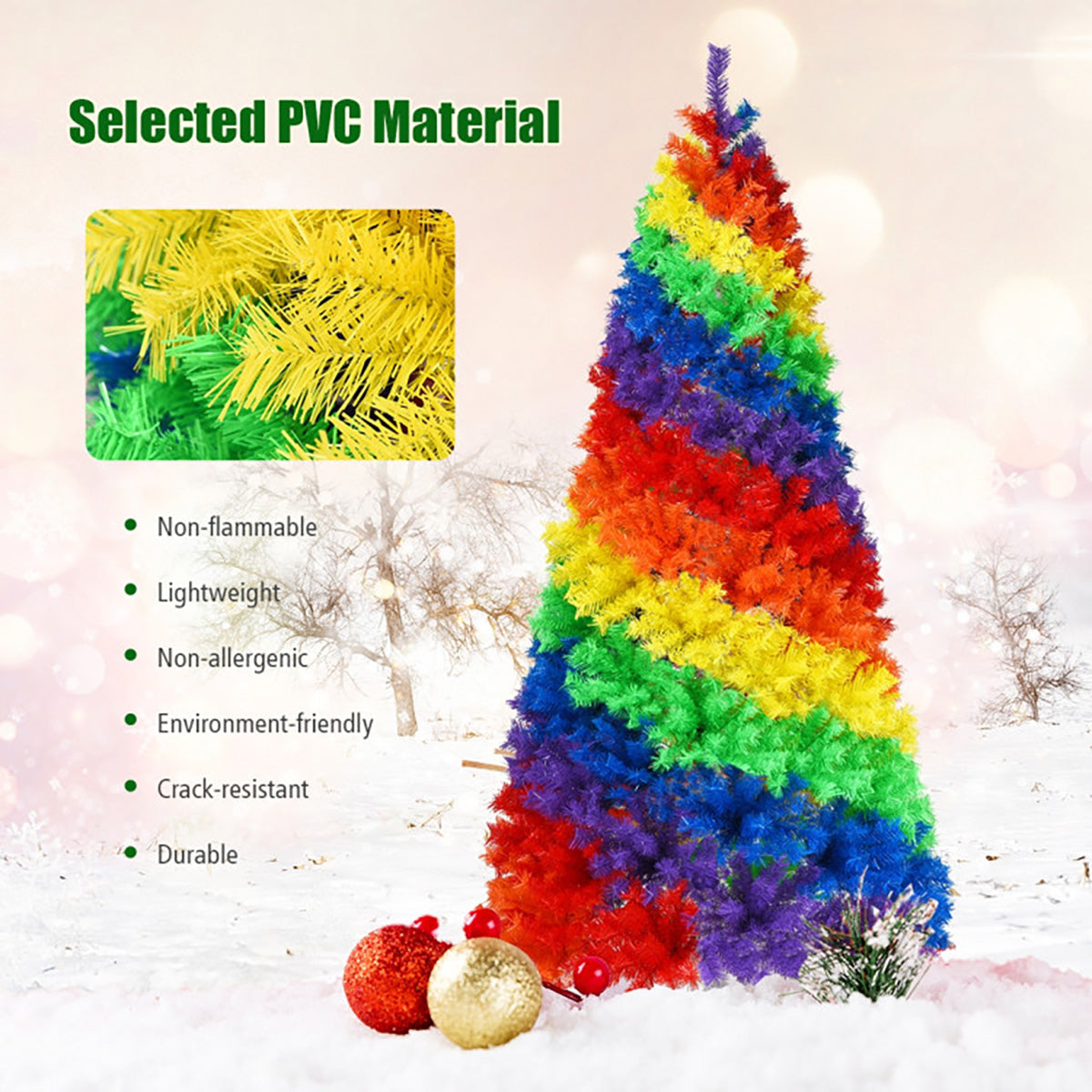 Artificial Christmas Tree Rainbow 7 Foot Unlit with 1213 Branch Tips