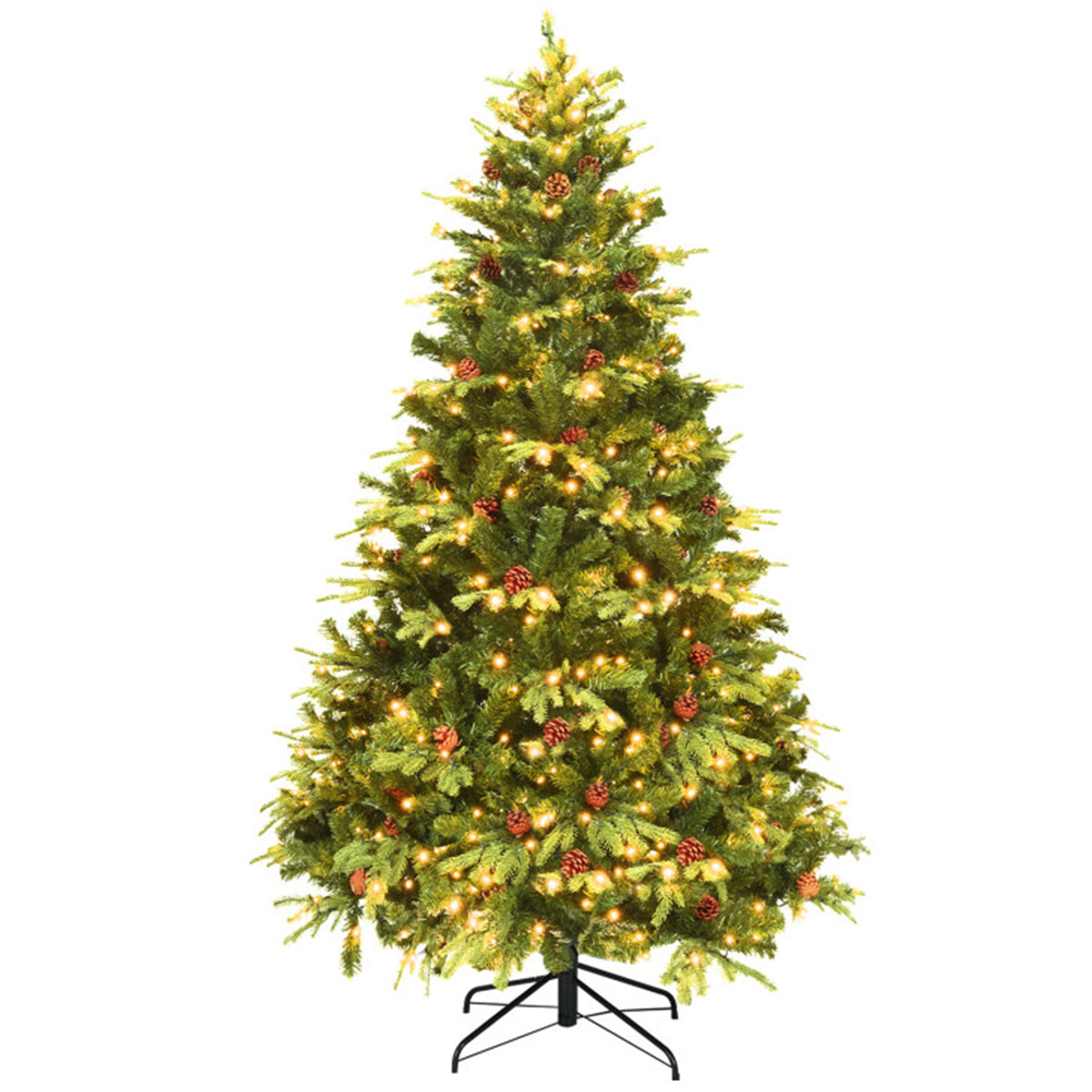 Artificial Christmas Tree Pre Lit 7 Foot with Pinecones and Iron Stand