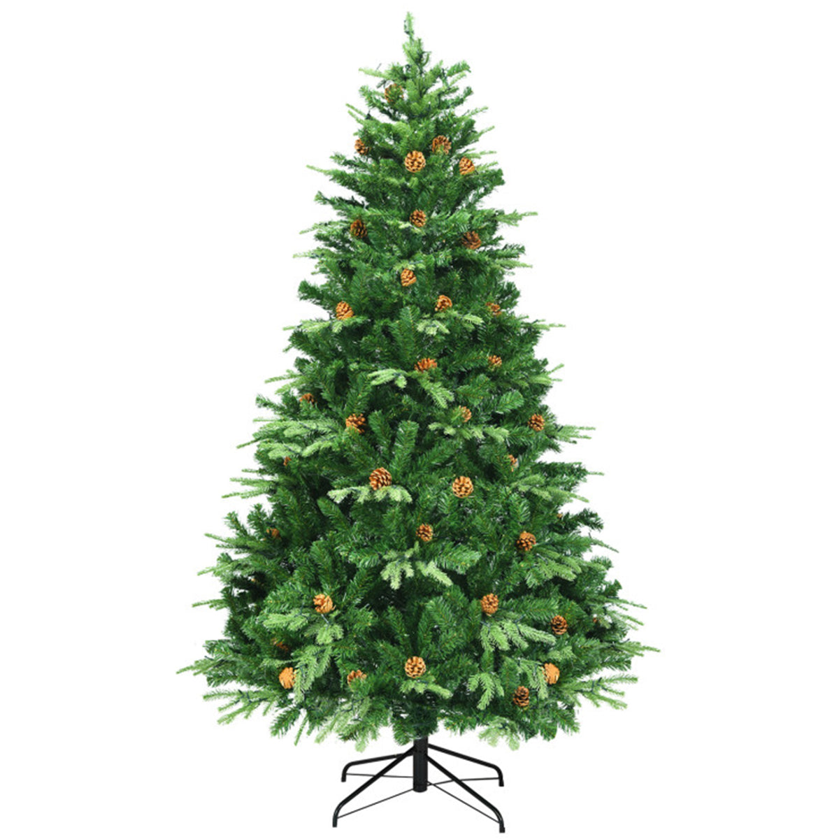 Artificial Christmas Tree Pre Lit 7 Foot with Pinecones and Iron Stand