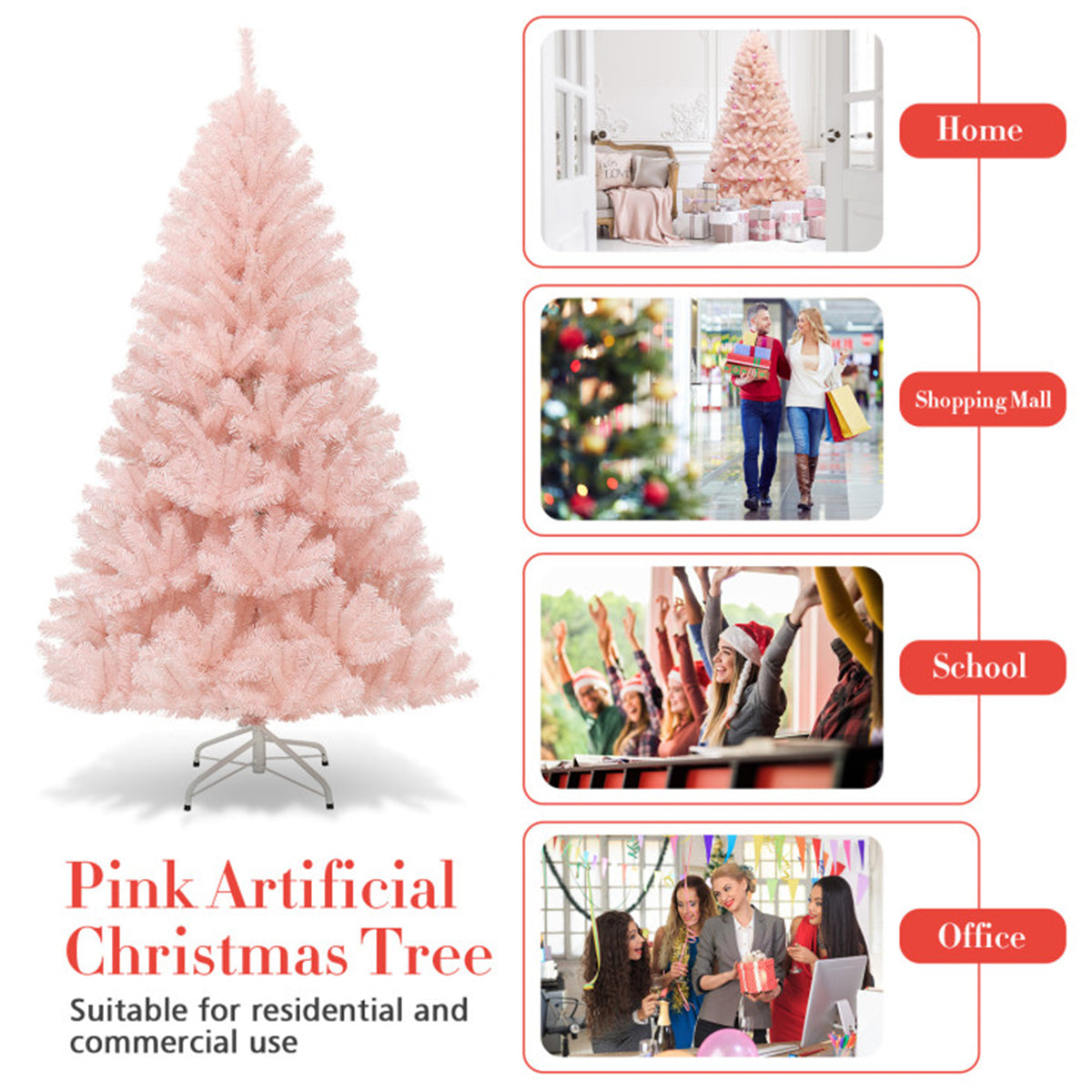 Artificial Christmas Tree Pink 6 Foot Pre Lit with 937 Branch Tips