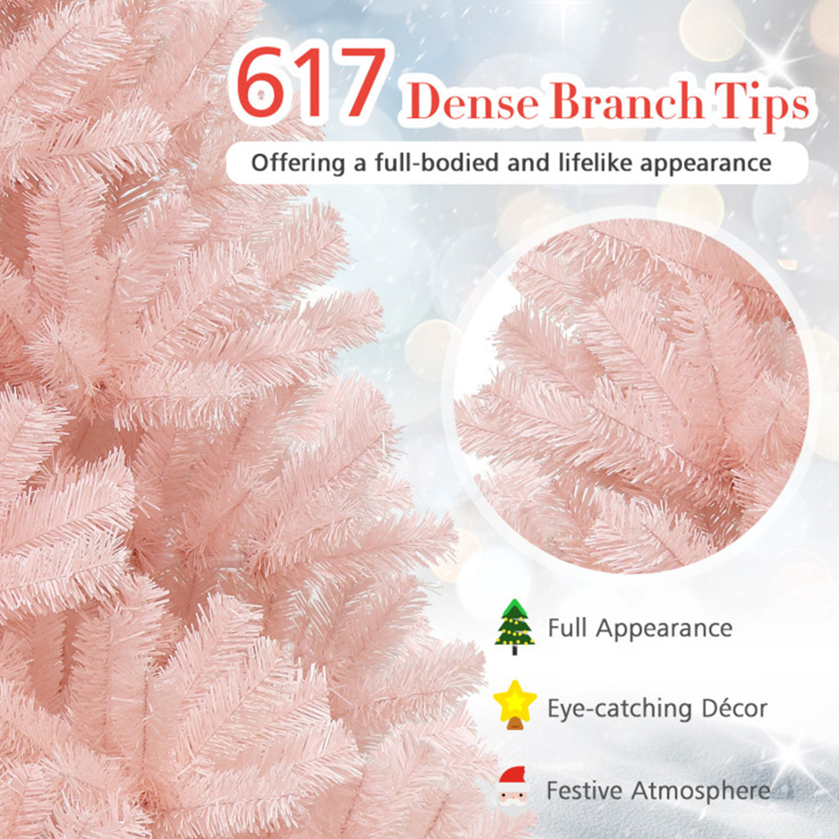 Artificial Christmas Tree Pink 6 Foot Pre Lit with 937 Branch Tips