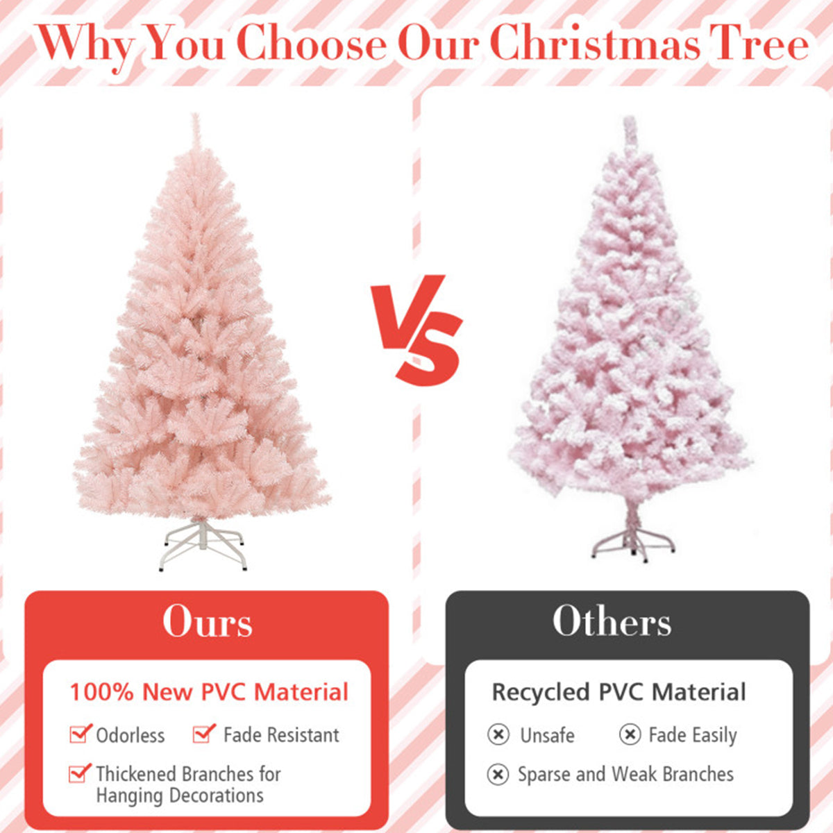 Artificial Christmas Tree Pink 6 Foot Pre Lit with 937 Branch Tips