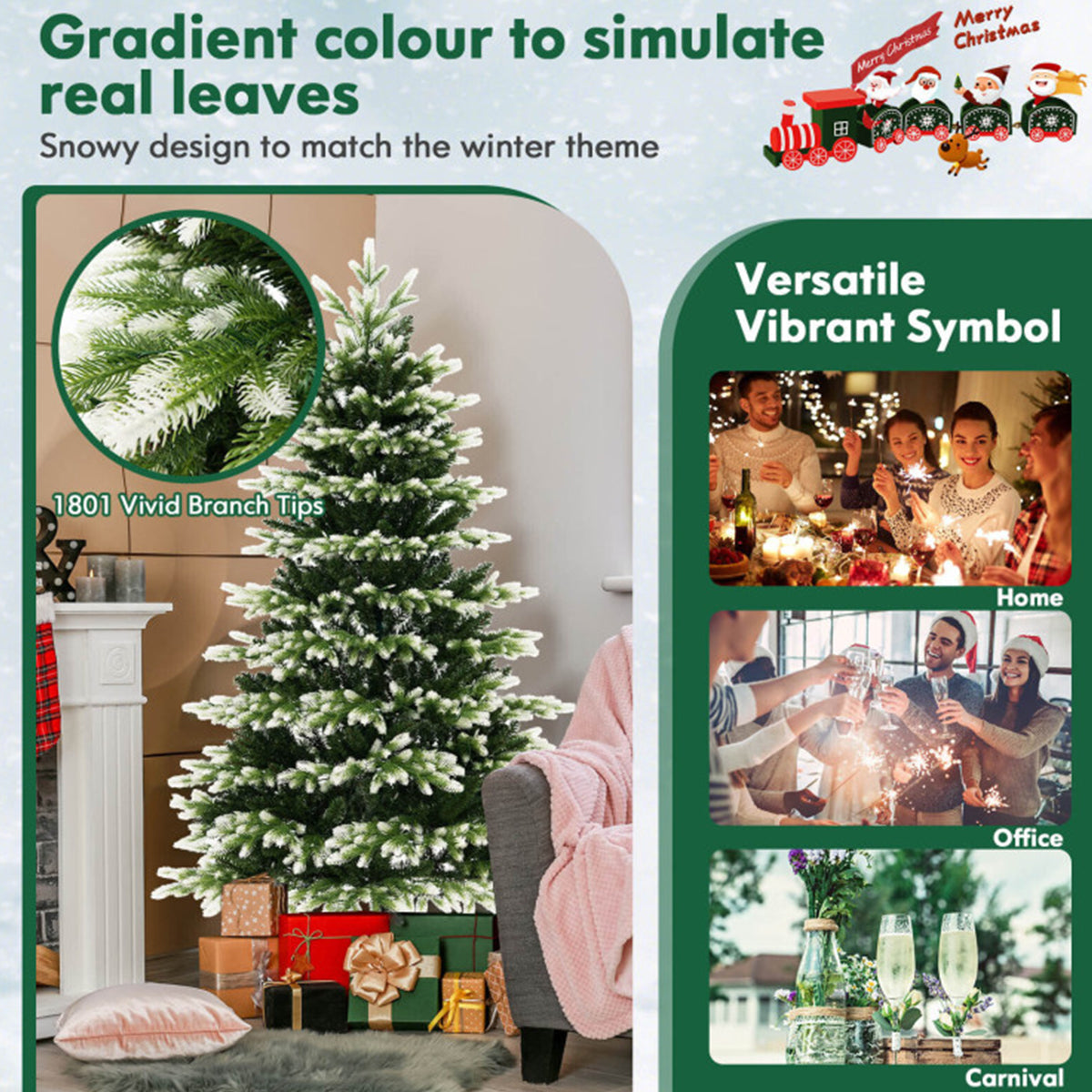 Pre Lit Christmas Tree Snowy Tipped Hinged with 2489 Branch Tips and Remote