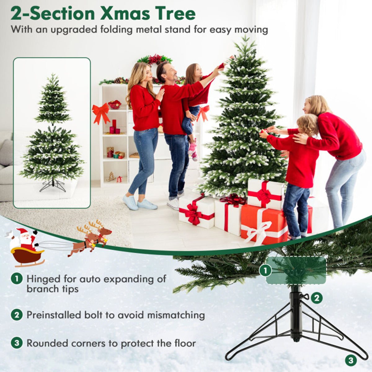 Pre Lit Christmas Tree Snowy Tipped Hinged with 2489 Branch Tips and Remote