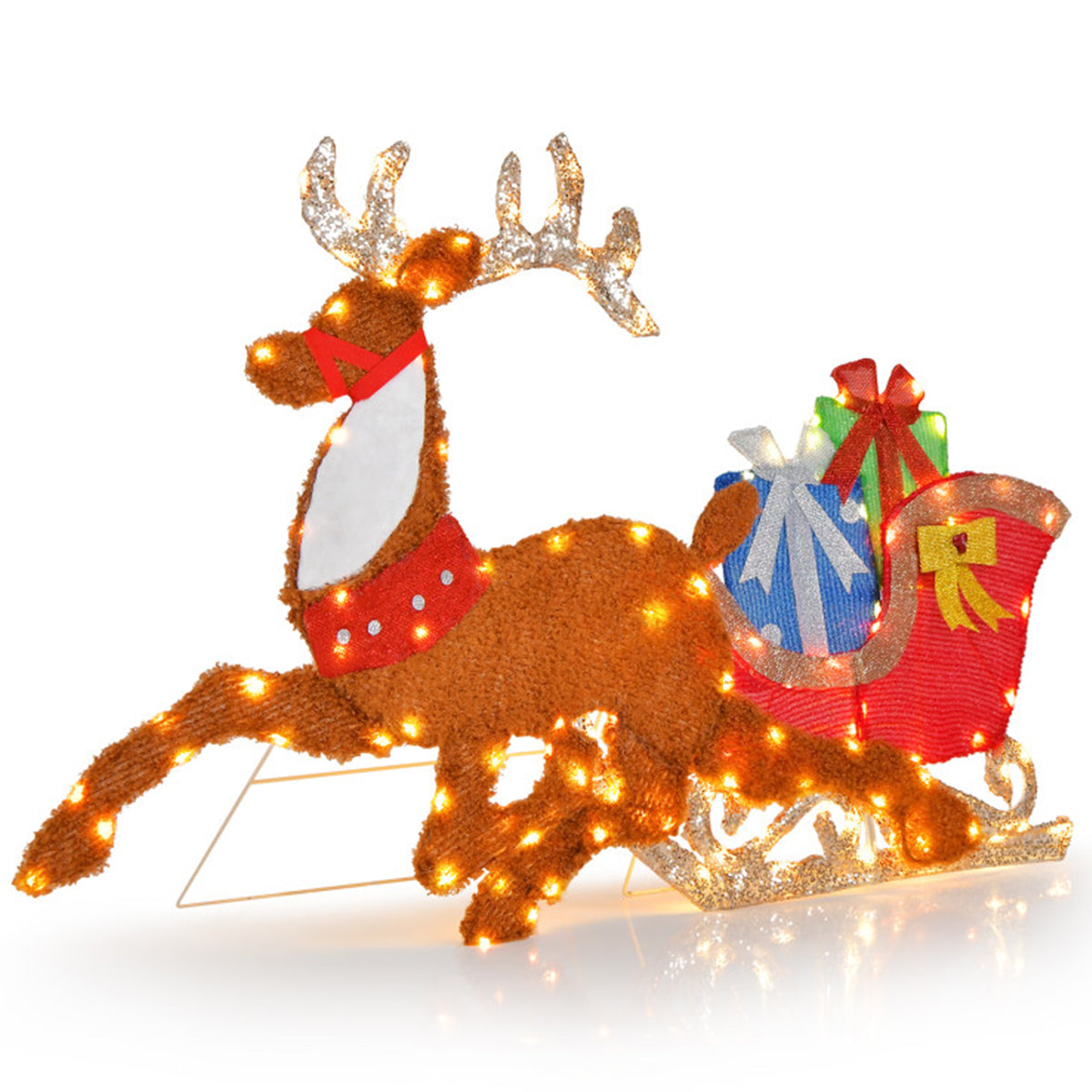 Christmas Decorations Reindeer and Sleigh Pre Lit with 200 LEDs for Gardens