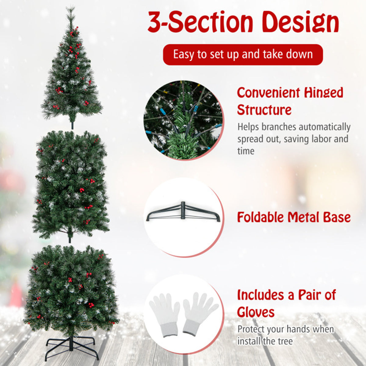 Artificial Christmas Tree Pencil Pre Lit from 7 to 9 Foot with Red Berries