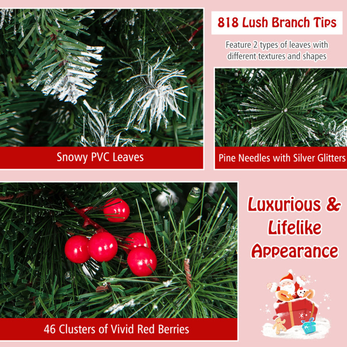 Artificial Christmas Tree Pencil Pre Lit from 7 to 9 Foot with Red Berries