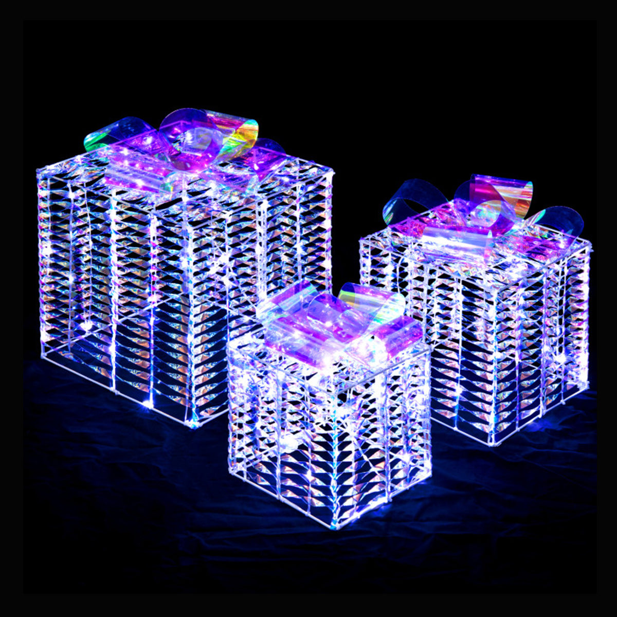Christmas Decorations Iridescent Gift Boxes with 156 LEDs and Ground Stakes