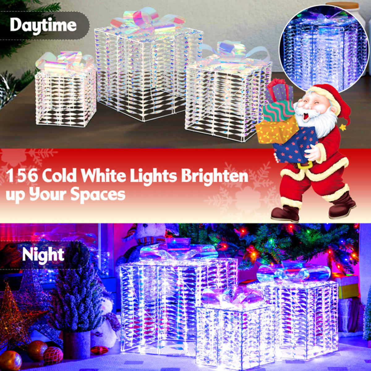 Christmas Decorations Iridescent Gift Boxes with 156 LEDs and Ground Stakes