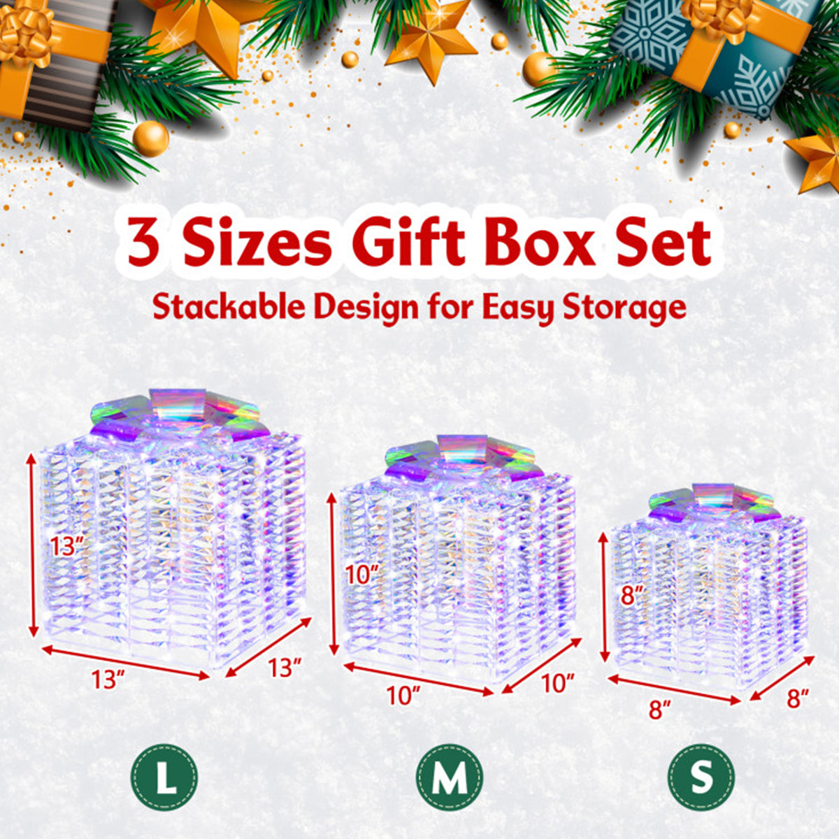 Christmas Decorations Iridescent Gift Boxes with 156 LEDs and Ground Stakes