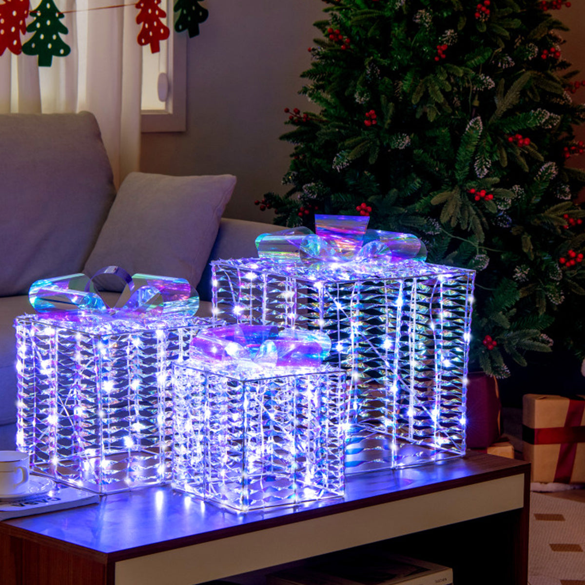 Christmas Decorations Iridescent Gift Boxes with 156 LEDs and Ground Stakes