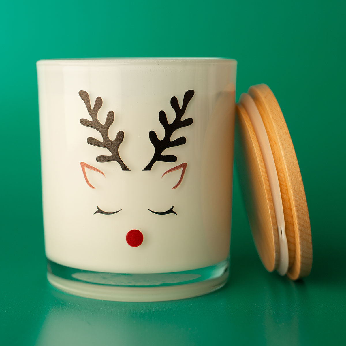 Christmas Candle Reindeer Print in Four Scents on Glass