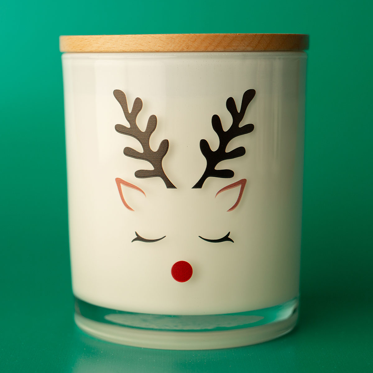 Christmas Candle Reindeer Print in Four Scents on Glass