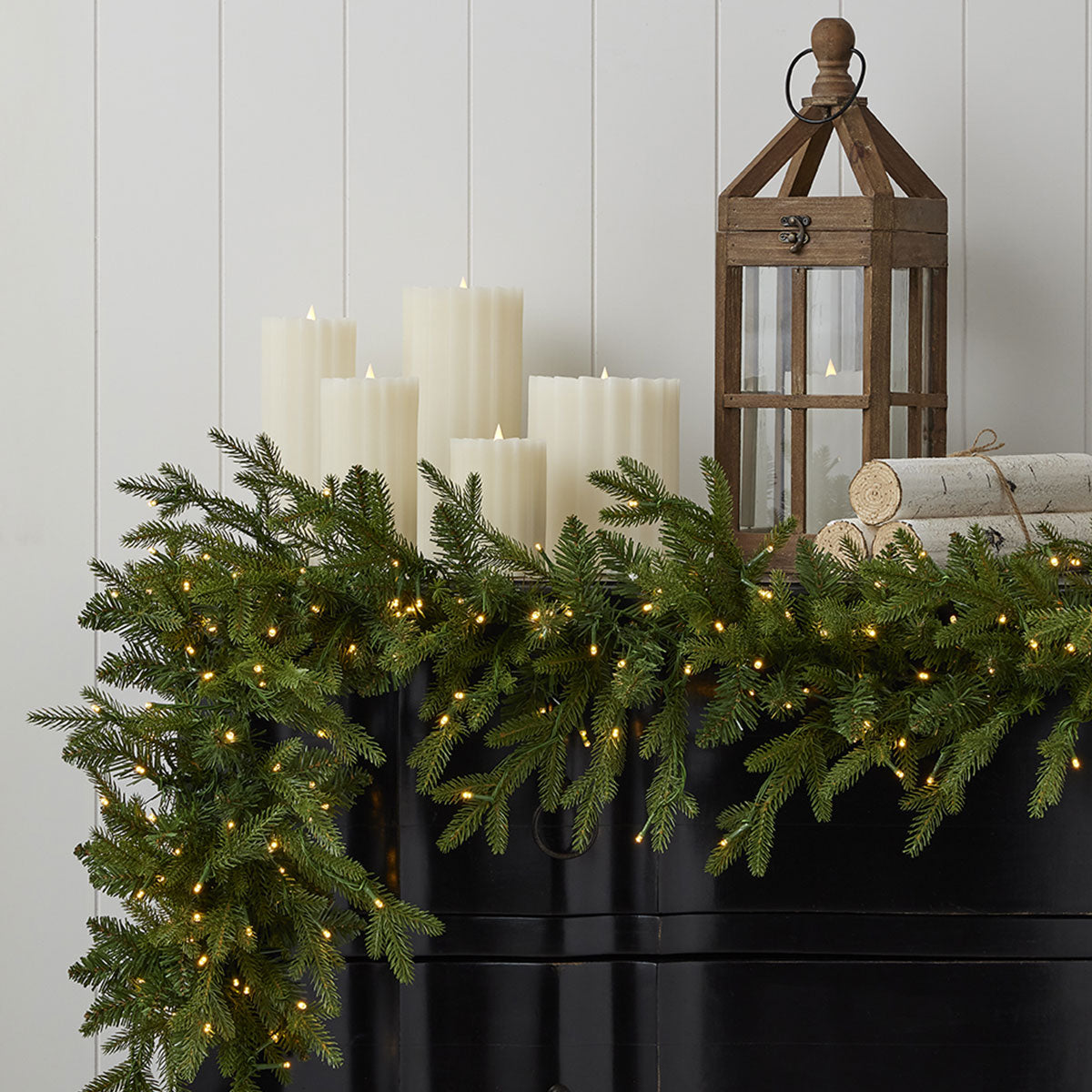 Holiday Decor Pine Garland 9 Foot with 300 Warm White LEDs