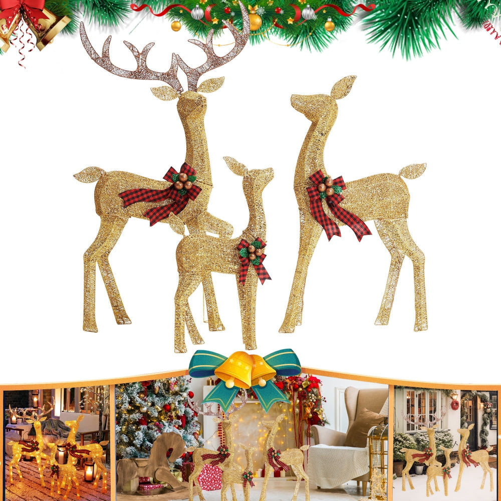 Christmas Decorations LED Reindeer Set of Three for Gardens with Stakes
