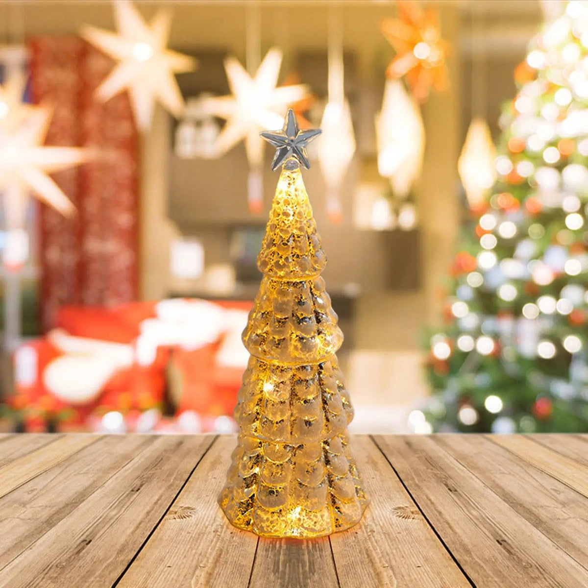 Christmas Lights Glass Look LED Tree Tabletop Bauble in Three Styles