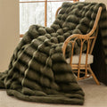 Throw Blanket in Thick Plush with Woven Stripe Pattern for Sofa and Bed Warmth
