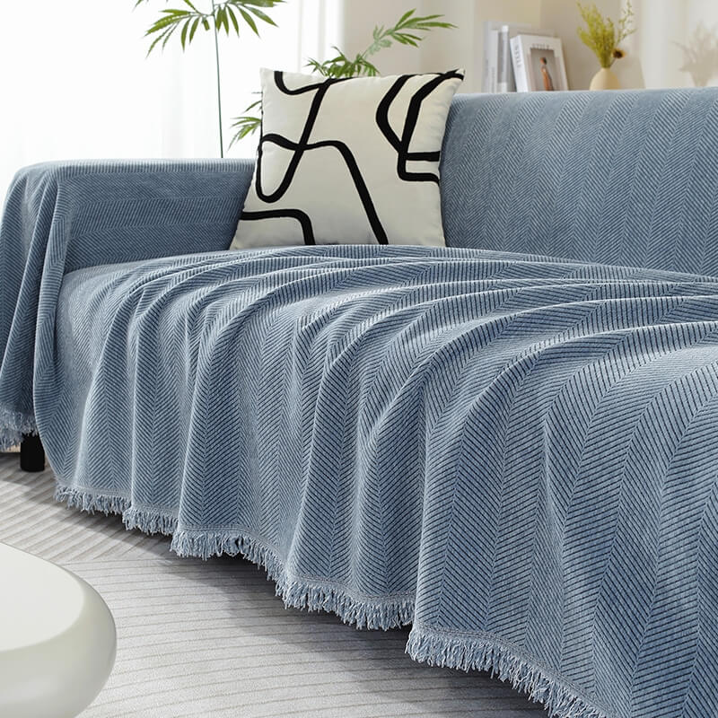 Herringbone Tasseled Throw Cover