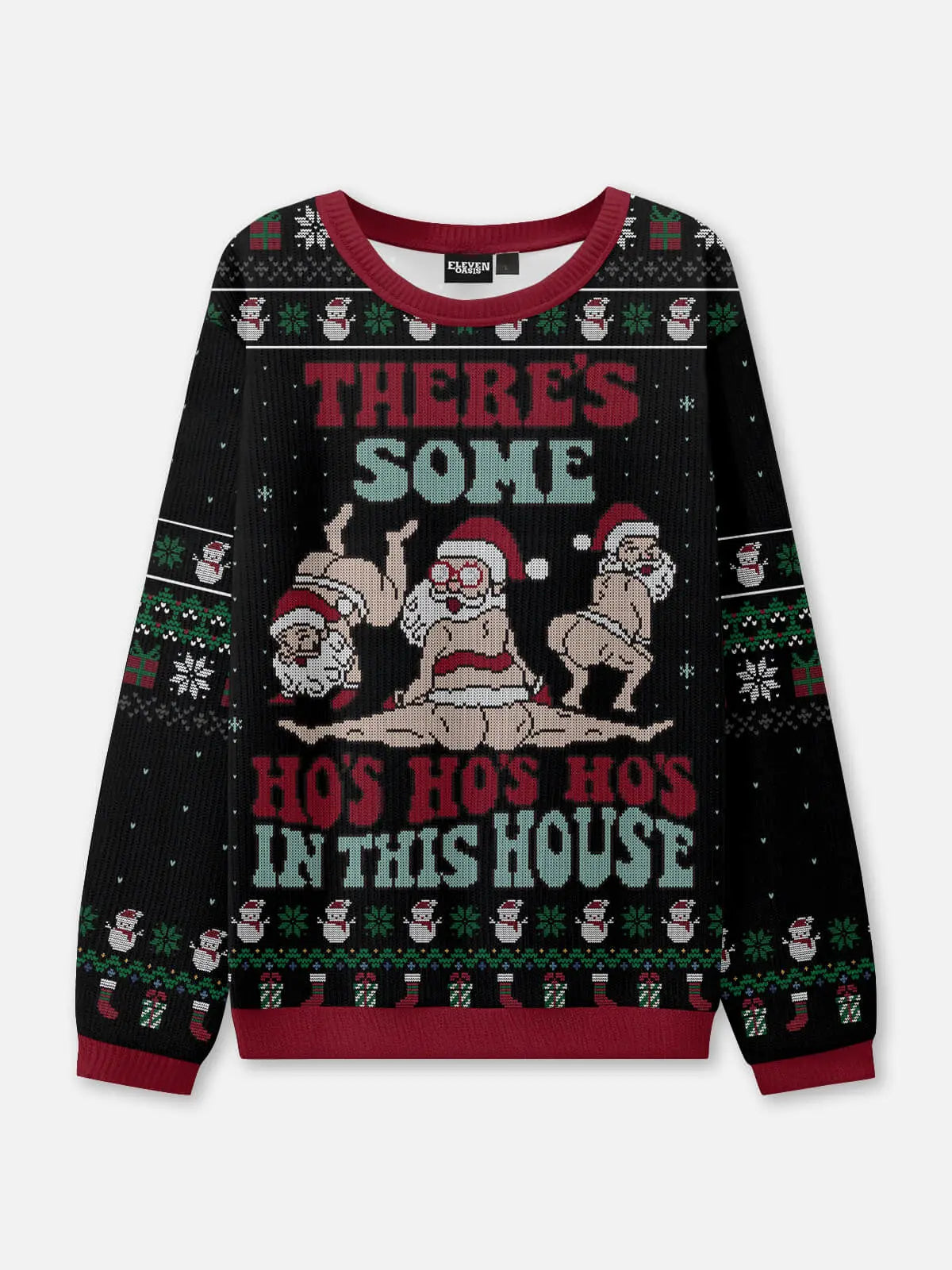 Ugly Christmas Sweater Naughty Santa in Black up to Size 6XL