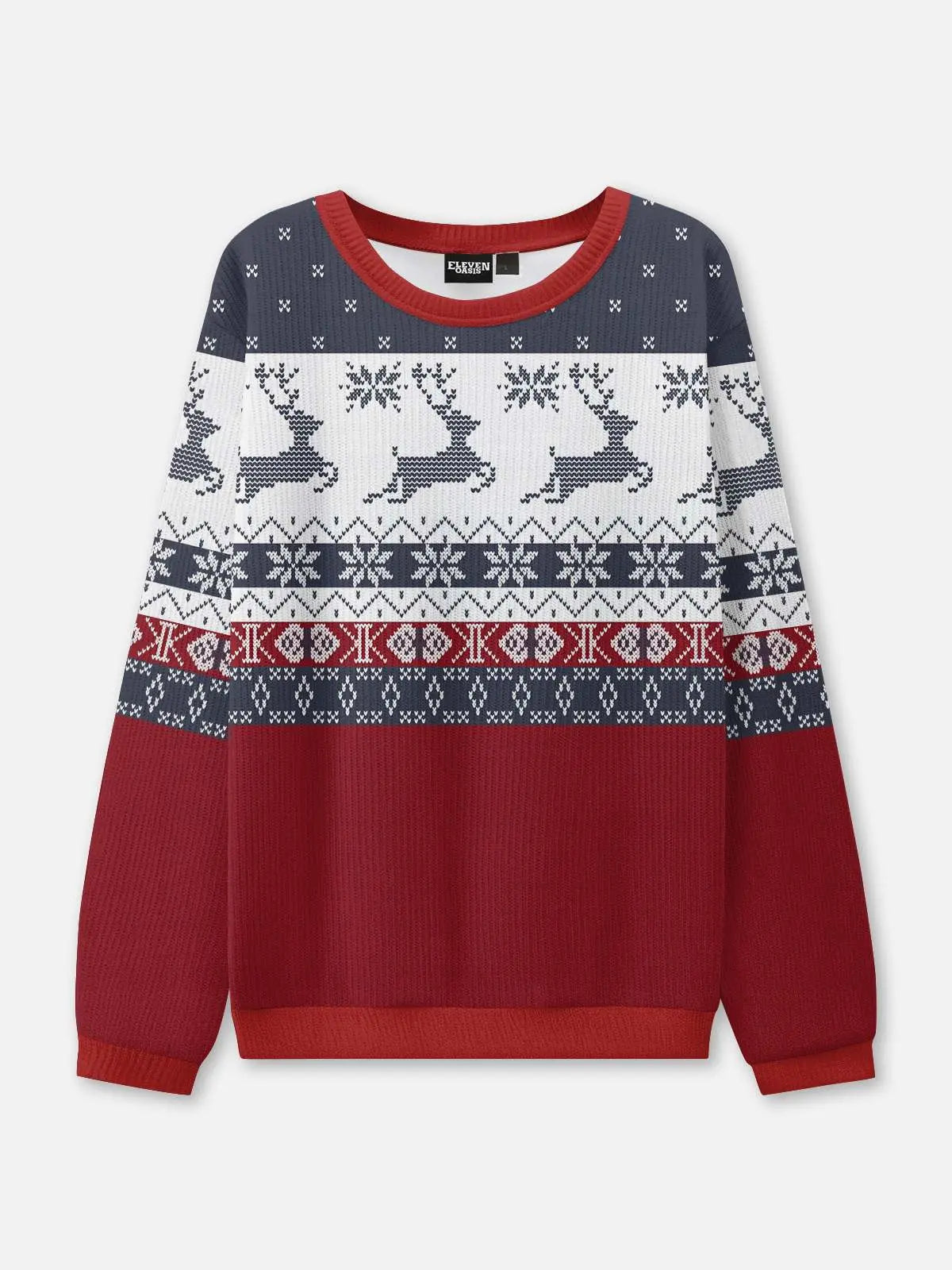 Ugly Christmas Sweater Reindeer Fair Isle Knit in Red to Size 6XL