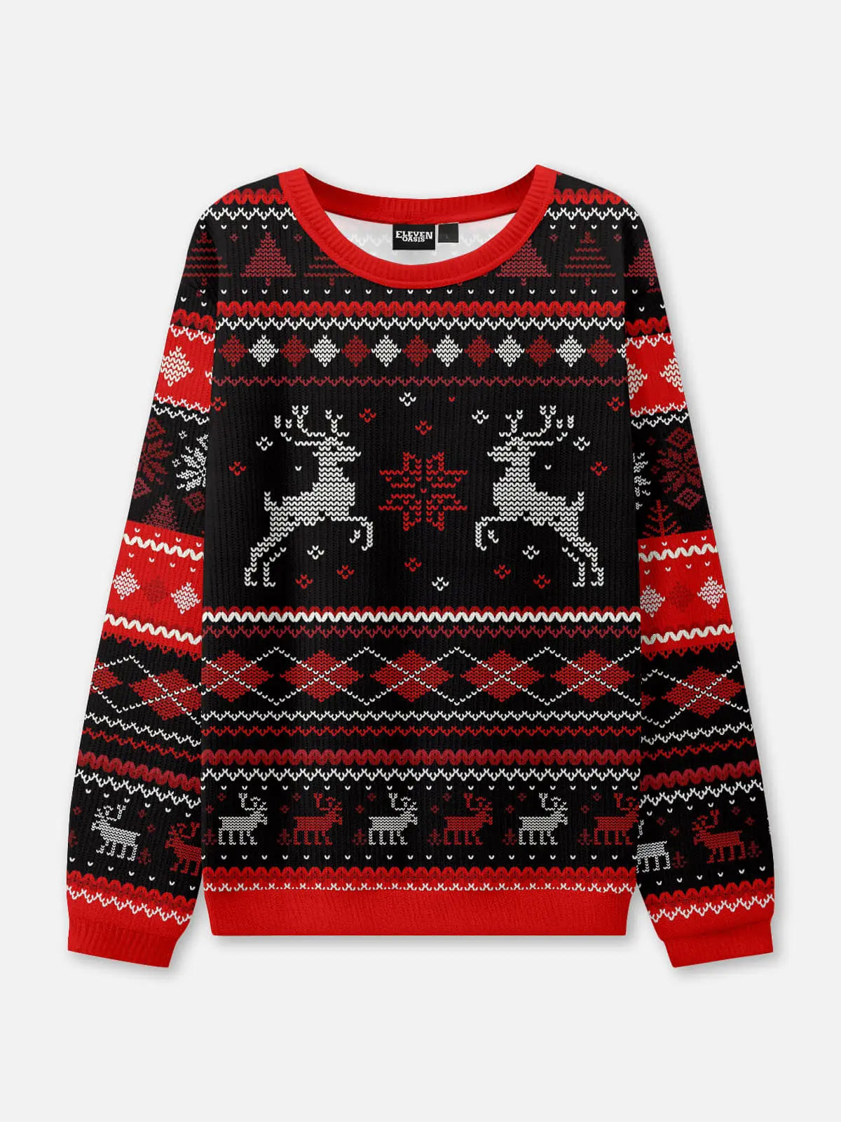 Ugly Christmas Sweater Fair Isle Reindeer in Red or Green