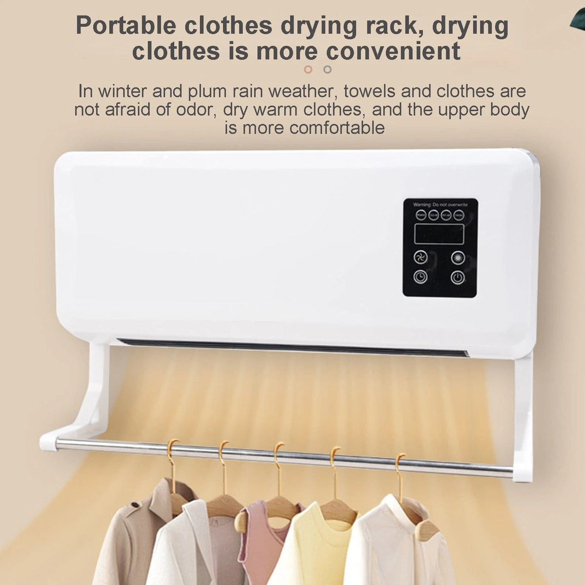 Wall Mounted Clothes Airer and Room Heater 2 in 1 with Remote Control
