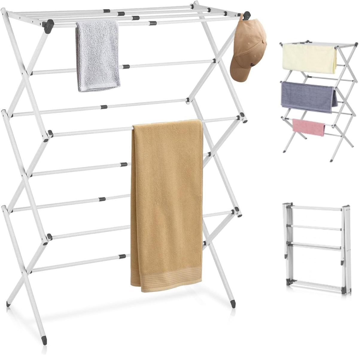 3 Tier Clothes Drying Rack Foldable Indoor Airer with Coated Iron Frame