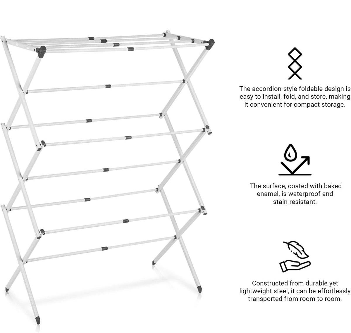3 Tier Clothes Drying Rack Foldable Indoor Airer with Coated Iron Frame