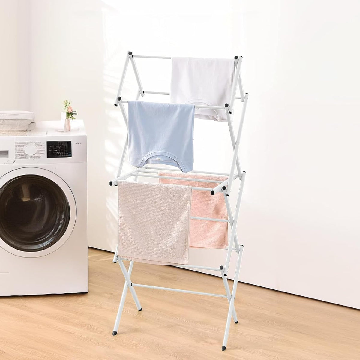 3 Tier Clothes Drying Rack Foldable Indoor Airer with Coated Iron Frame