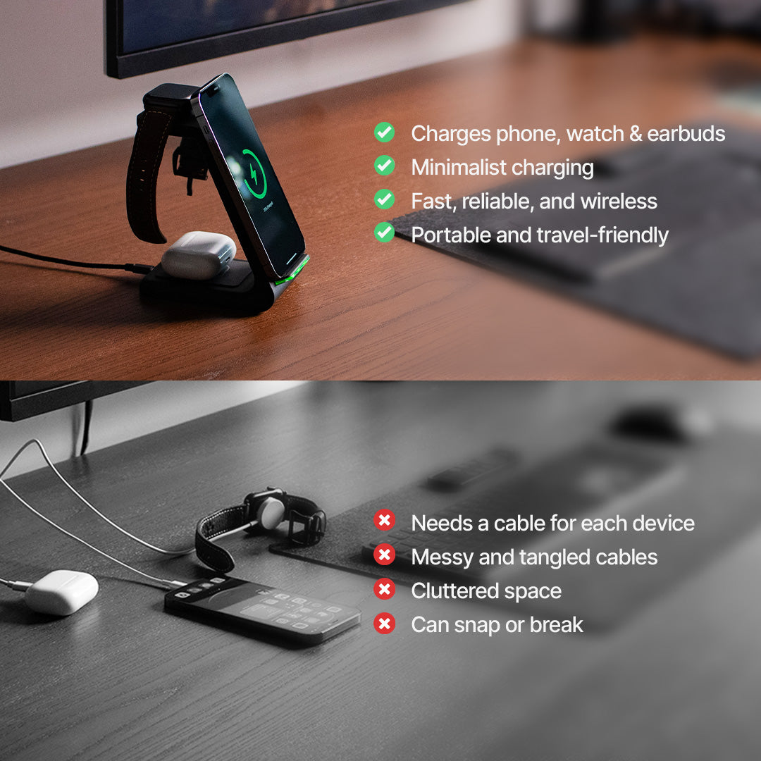 3 in 1 Wireless Charging Station 15W Fast Charger Dock for Phone Watch and Earbuds